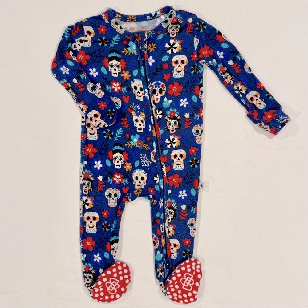 Little Bum Bums Zippered Footie Boys 3-6M Girls Skelebration Bamboo Pajamas Blue